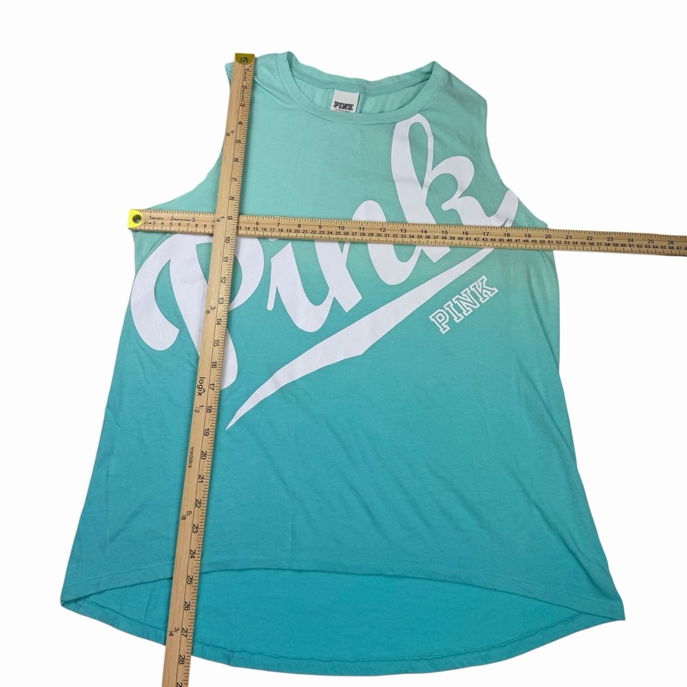 Victoria's Secret PINK Ombré Teal And Blue Tank Top Screen Print Logo Large 2015 - Picture 4 of 5